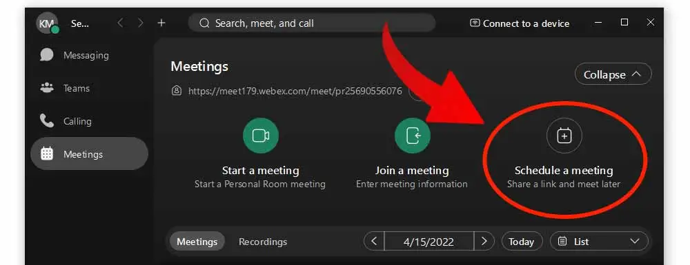 3. Select Schedule a Meeting