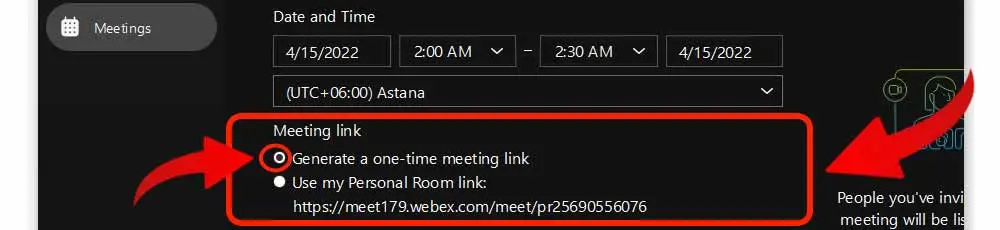 6. Select One time Meeting Link